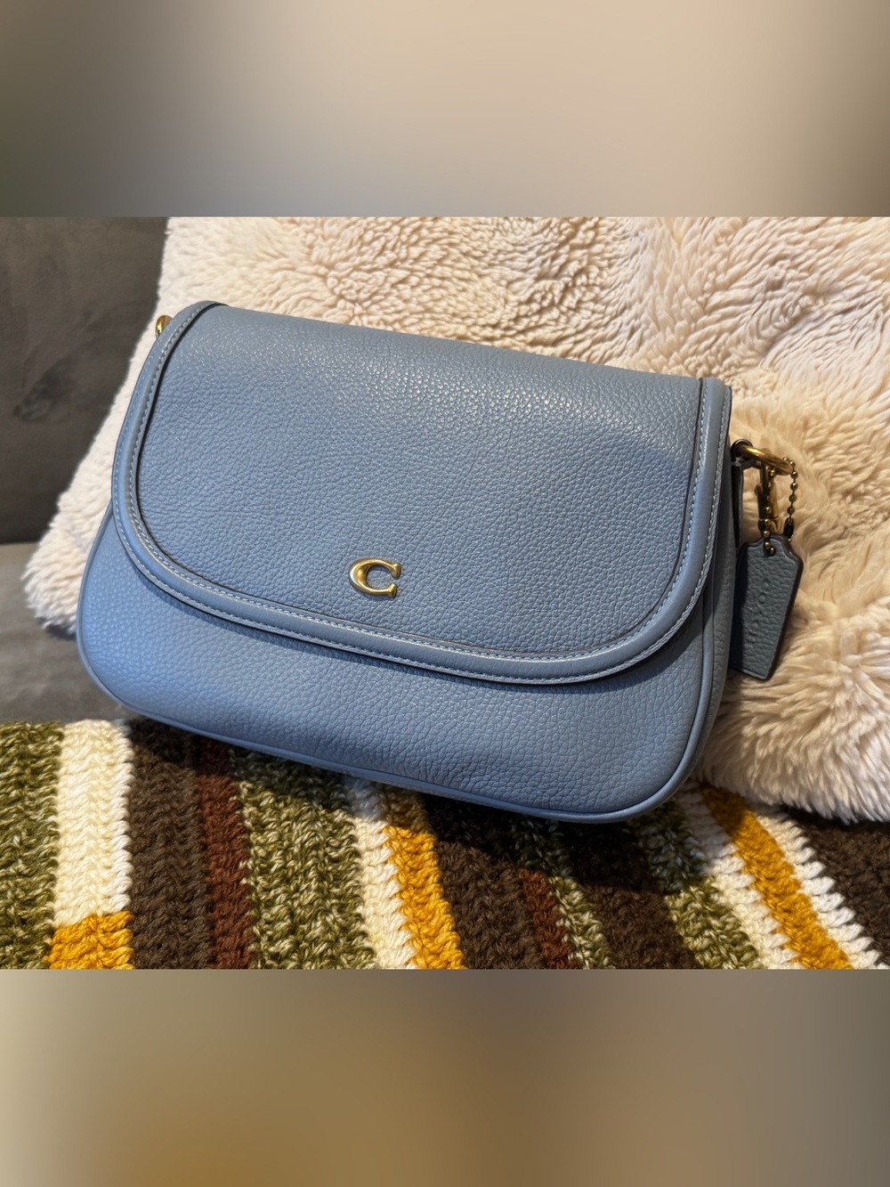 Coach Legacy Discontinued Bluebell Pebbled Leather Crossbody with Gold Hardware